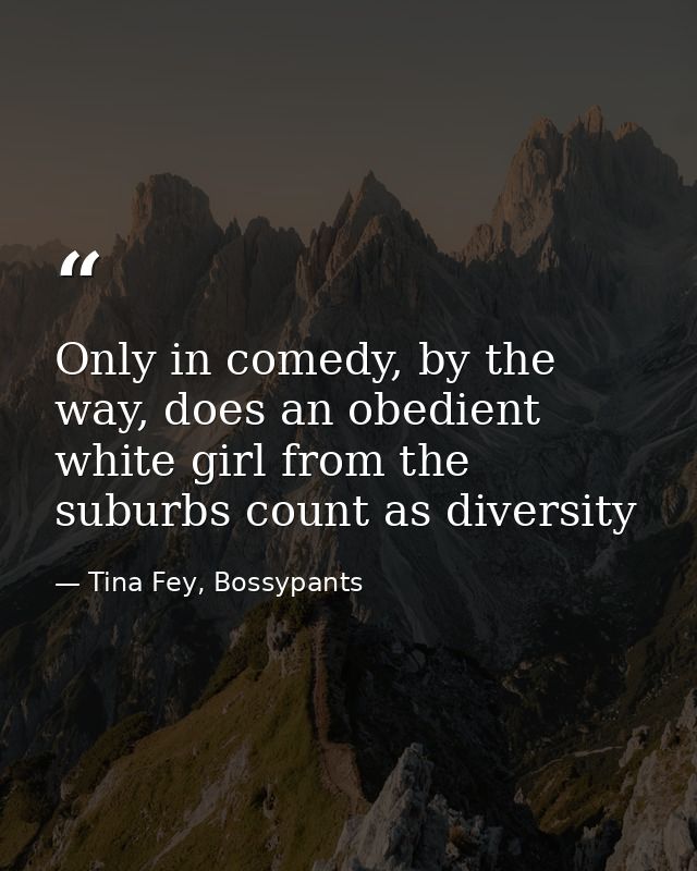Only in comedy, by the way, does an obedient white girl from the suburbs count as diversity — Tina Fey, Bossypants