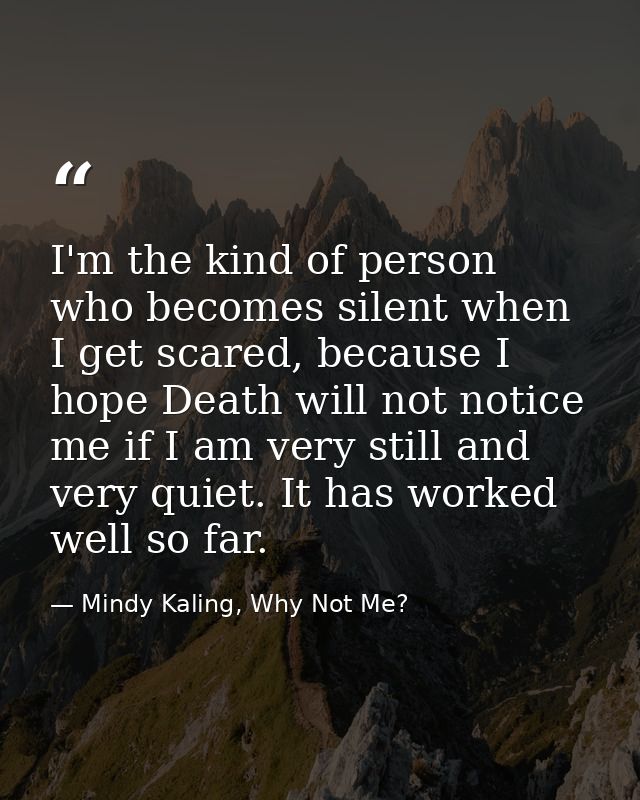 I'm the kind of person who becomes silent when I get scared, because I hope Death will not notice me if I am very still  — Mindy Kaling, Why Not Me?