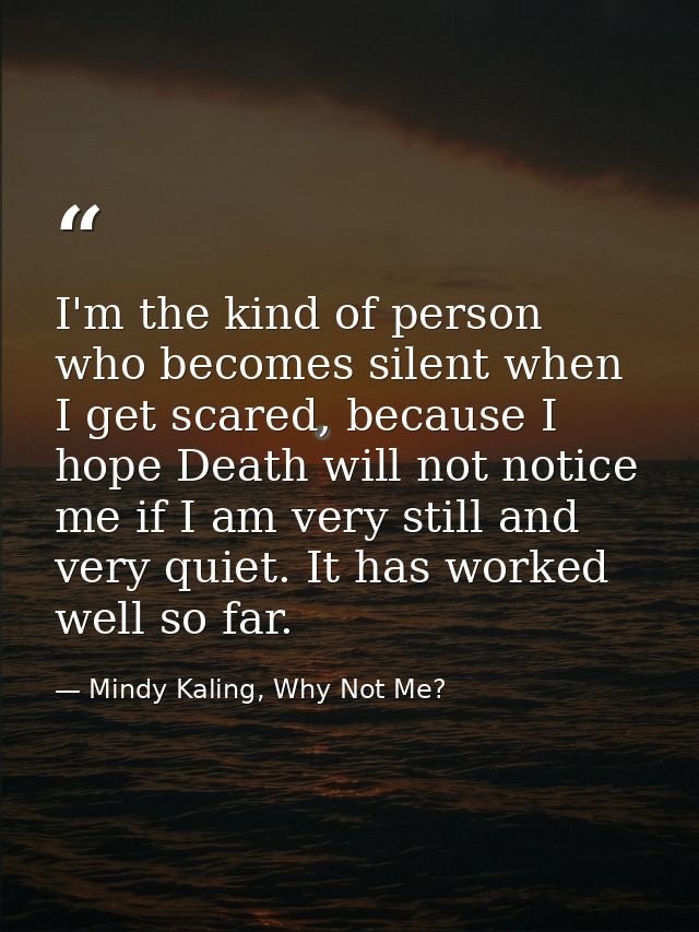 I'm the kind of person who becomes silent when I get scared, because I hope Death will not notice me if I am very still  — Mindy Kaling, Why Not Me?
