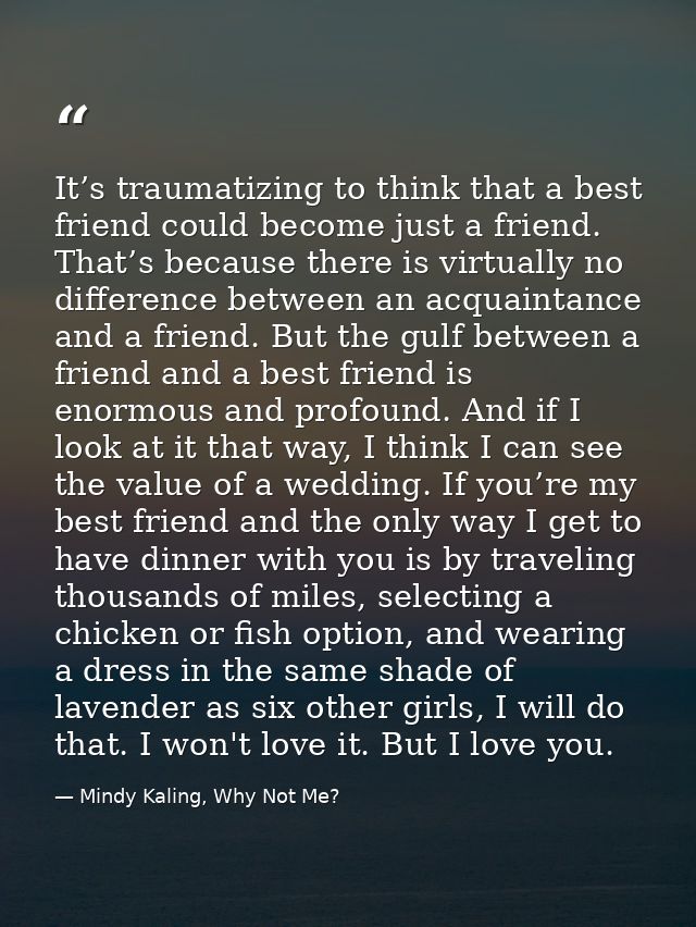 It’s traumatizing to think that a best friend could become just a friend. That’s because there is virtually no differenc — Mindy Kaling, Why Not Me?