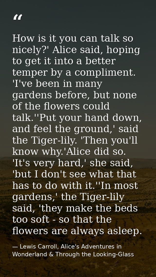 How is it you can talk so nicely?' Alice said, hoping to get it into a better temper by a compliment. 'I've been in many — Lewis Carroll, Alice's Adventures in Wonderland & Through the Looking-Glass