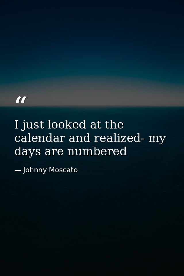 I just looked at the calendar and realized- my days are numbered — Johnny Moscato