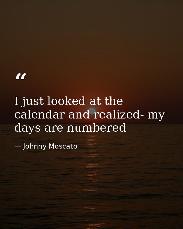 I just looked at the calendar and realized- my days are numbered — Johnny Moscato