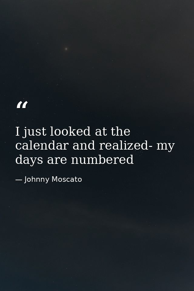 I just looked at the calendar and realized- my days are numbered — Johnny Moscato