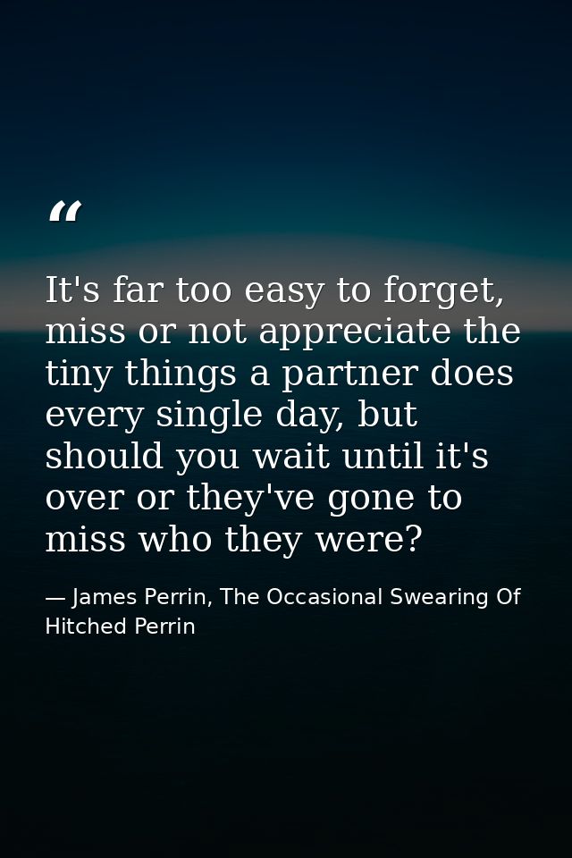 It's far too easy to forget, miss or not appreciate the tiny things a partner does every single day, but should you wait — James Perrin, The Occasional Swearing Of Hitched Perrin