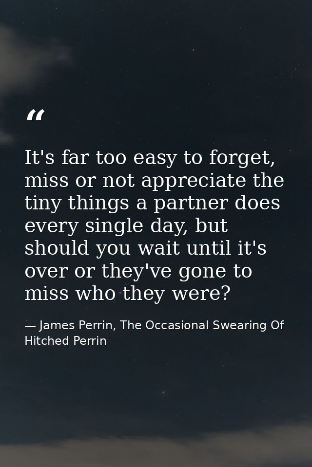 It's far too easy to forget, miss or not appreciate the tiny things a partner does every single day, but should you wait — James Perrin, The Occasional Swearing Of Hitched Perrin