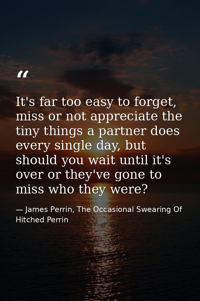 It's far too easy to forget, miss or not appreciate the tiny things a partner does every single day, but should you wait — James Perrin, The Occasional Swearing Of Hitched Perrin