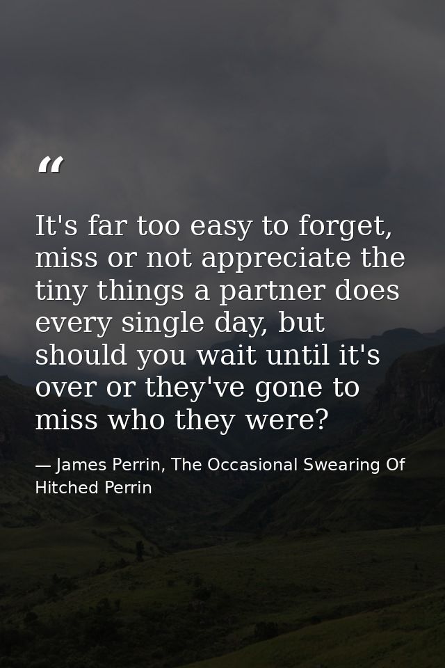 It's far too easy to forget, miss or not appreciate the tiny things a partner does every single day, but should you wait — James Perrin, The Occasional Swearing Of Hitched Perrin