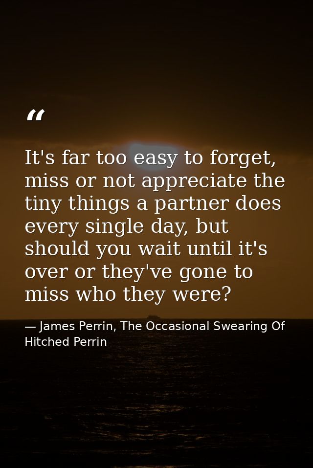 It's far too easy to forget, miss or not appreciate the tiny things a partner does every single day, but should you wait — James Perrin, The Occasional Swearing Of Hitched Perrin