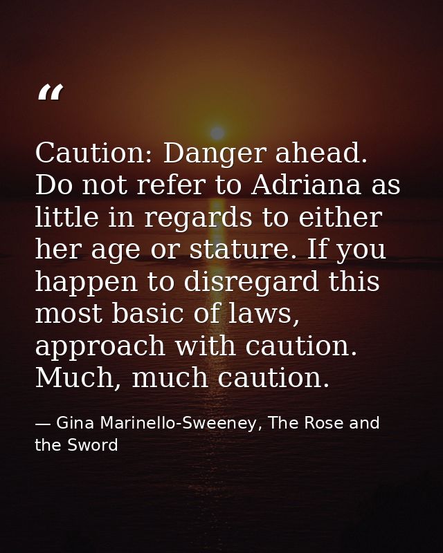 Caution: Danger ahead. Do not refer to Adriana as little in regards to either her age or stature. If you happen to disre — Gina Marinello-Sweeney, The Rose and the Sword
