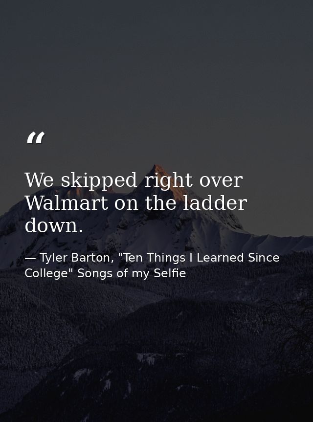 We skipped right over Walmart on the ladder down. — Tyler Barton, "Ten Things I Learned Since College" Songs of my Selfie