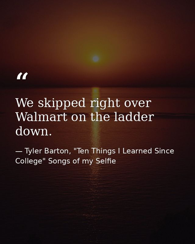 We skipped right over Walmart on the ladder down. — Tyler Barton, "Ten Things I Learned Since College" Songs of my Selfie