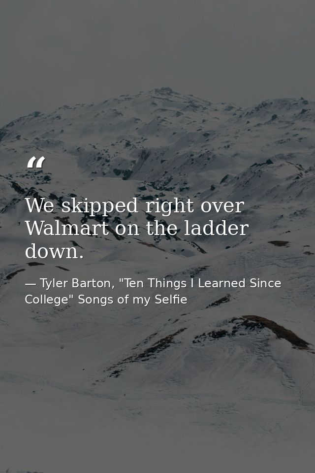 We skipped right over Walmart on the ladder down. — Tyler Barton, "Ten Things I Learned Since College" Songs of my Selfie