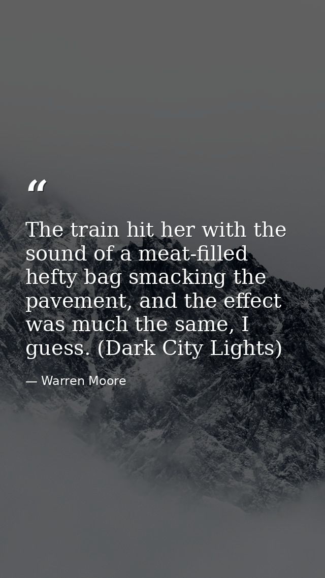 The train hit her with the sound of a meat-filled hefty bag smacking the pavement, and the effect was much the same, I g — Warren Moore
