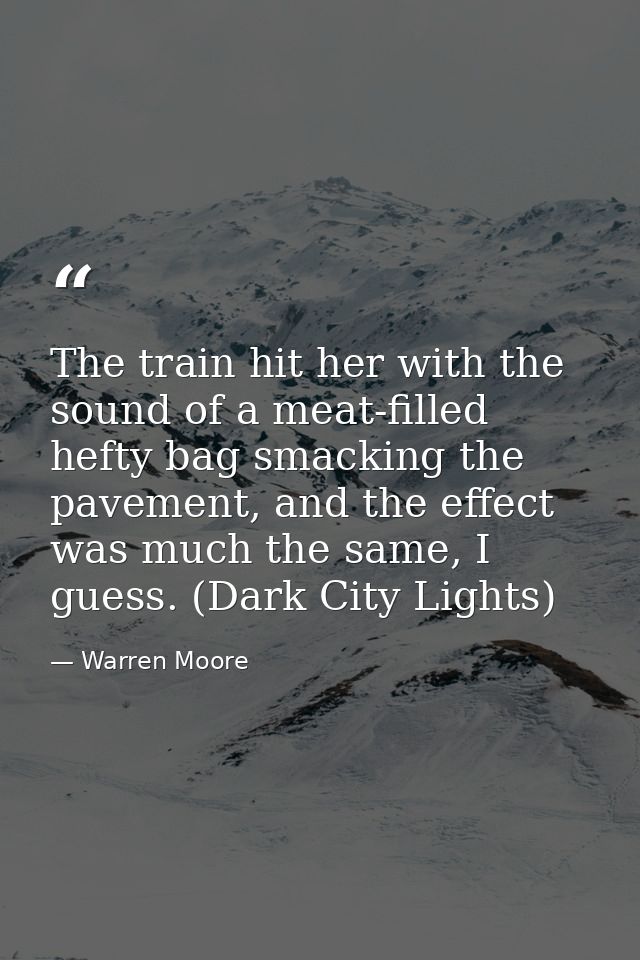 The train hit her with the sound of a meat-filled hefty bag smacking the pavement, and the effect was much the same, I g — Warren Moore