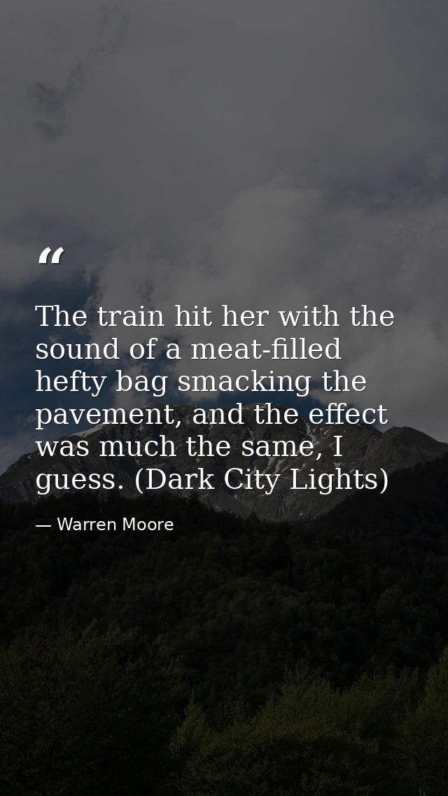 The train hit her with the sound of a meat-filled hefty bag smacking the pavement, and the effect was much the same, I g — Warren Moore