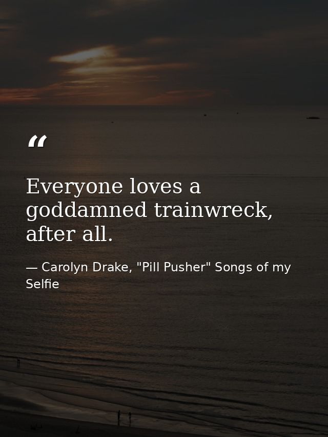 Everyone loves a goddamned trainwreck, after all. — Carolyn Drake, "Pill Pusher" Songs of my Selfie
