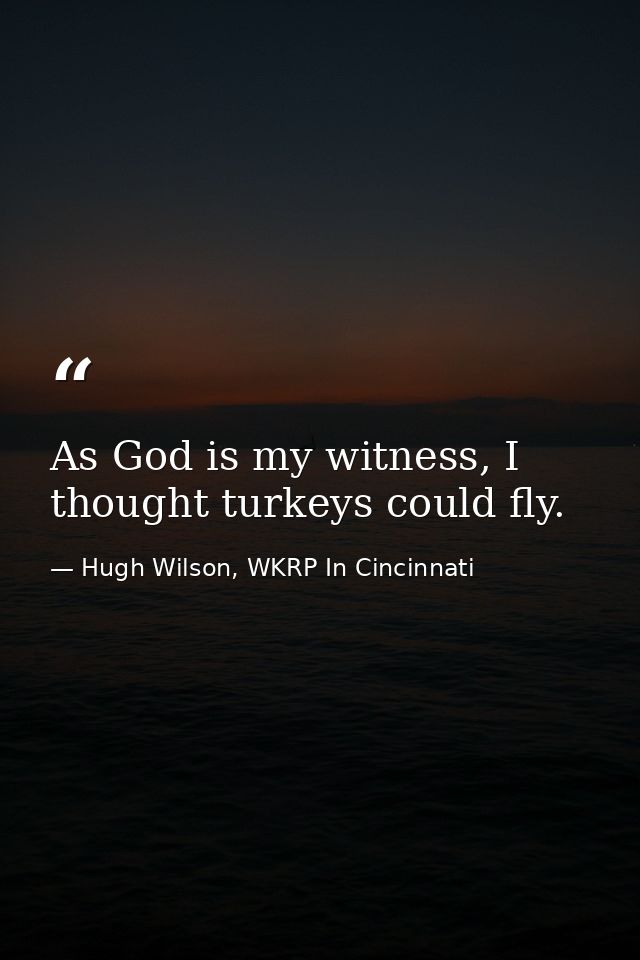 As God is my witness, I thought turkeys could fly. — Hugh Wilson, WKRP In Cincinnati