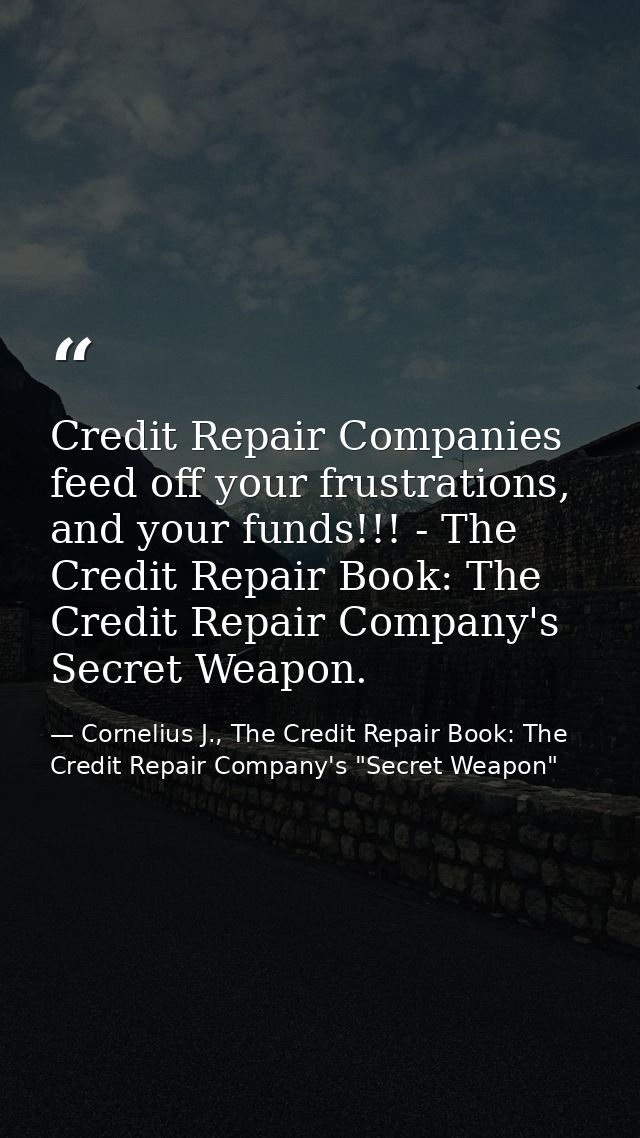 Credit Repair Companies feed off your frustrations, and your funds!!! - The Credit Repair Book: The Credit Repair Compan — Cornelius J., The Credit Repair Book: The Credit Repair Company's "Secret Weapon"