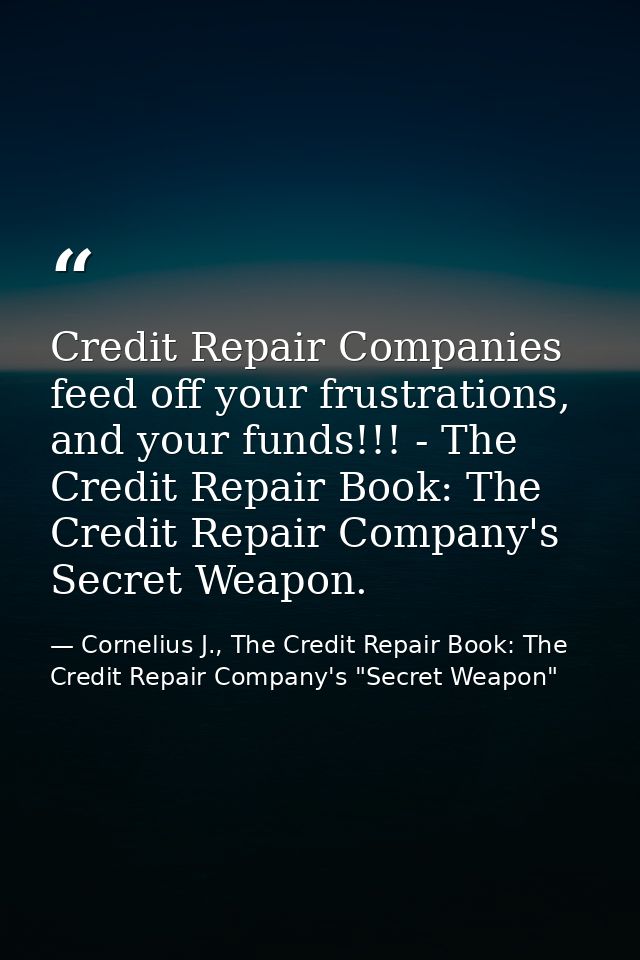 Credit Repair Companies feed off your frustrations, and your funds!!! - The Credit Repair Book: The Credit Repair Compan — Cornelius J., The Credit Repair Book: The Credit Repair Company's "Secret Weapon"