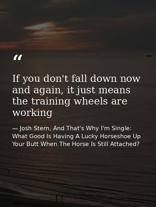 If you don't fall down now and again, it just means the training wheels are working — Josh Stern, And That's Why I'm Single: What Good Is Having A Lucky Horseshoe Up Your Butt When The Horse Is Still Attached?