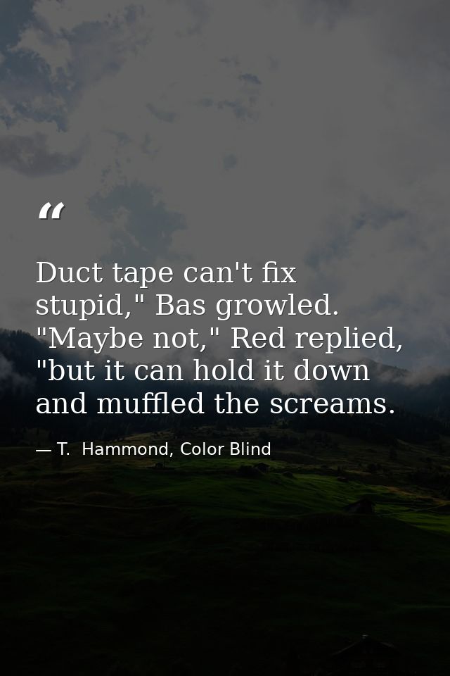 Duct tape can't fix stupid," Bas growled. "Maybe not," Red replied, "but it can hold it down and muffled the screams. — T.  Hammond, Color Blind