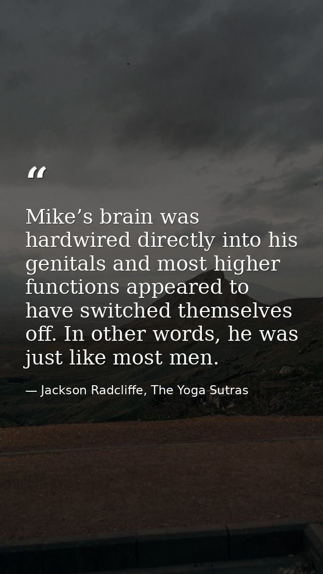 Mike’s brain was hardwired directly into his genitals and most higher functions appeared to have switched themselves off — Jackson Radcliffe, The Yoga Sutras