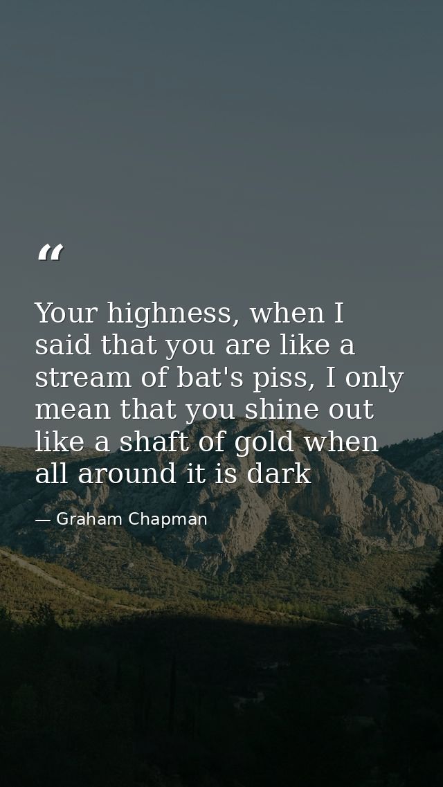 Your highness, when I said that you are like a stream of bat's piss, I only mean that you shine out like a shaft of gold — Graham Chapman