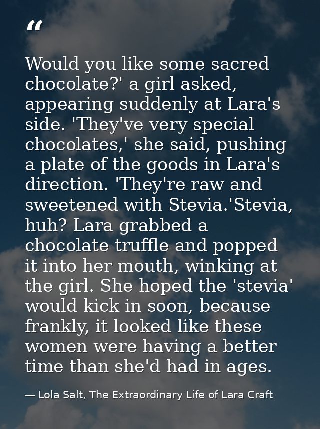 Would you like some sacred chocolate?' a girl asked, appearing suddenly at Lara's side. 'They've very special chocolates — Lola Salt, The Extraordinary Life of Lara Craft