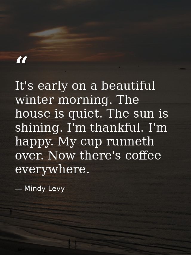 It's early on a beautiful winter morning. The house is quiet. The sun is shining. I'm thankful. I'm happy. My cup runnet — Mindy Levy