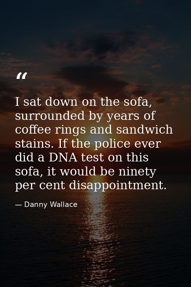I sat down on the sofa, surrounded by years of coffee rings and sandwich stains. If the police ever did a DNA test on th — Danny Wallace