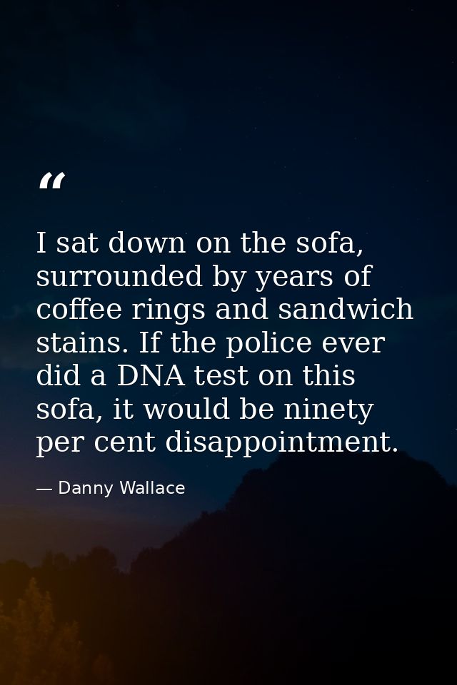 I sat down on the sofa, surrounded by years of coffee rings and sandwich stains. If the police ever did a DNA test on th — Danny Wallace
