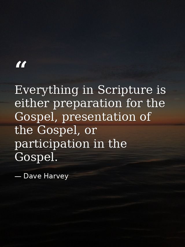 Everything in Scripture is either preparation for the Gospel, presentation of the Gospel, or participation in the Gospel — Dave Harvey