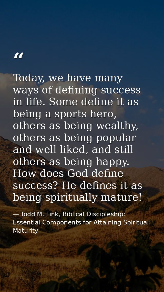 Today, we have many ways of defining success in life. Some define it as being a sports hero, others as being wealthy, ot — Todd M. Fink, Biblical Discipleship: Essential Components for Attaining Spiritual Maturity