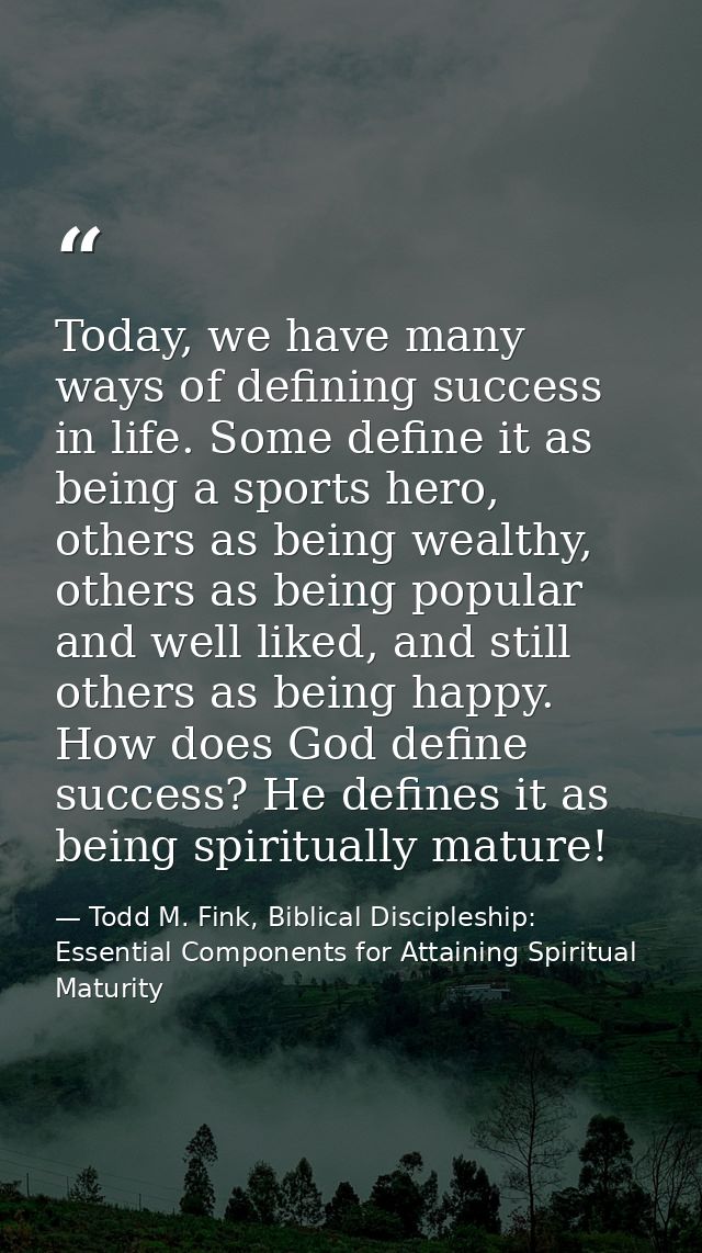 Today, we have many ways of defining success in life. Some define it as being a sports hero, others as being wealthy, ot — Todd M. Fink, Biblical Discipleship: Essential Components for Attaining Spiritual Maturity