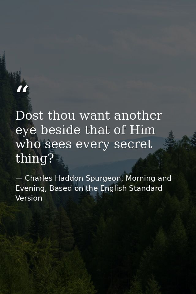 Dost thou want another eye beside that of Him who sees every secret thing? — Charles Haddon Spurgeon, Morning and Evening, Based on the English Standard Version