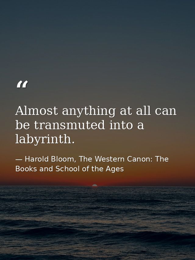 Almost anything at all can be transmuted into a labyrinth. — Harold Bloom, The Western Canon: The Books and School of the Ages