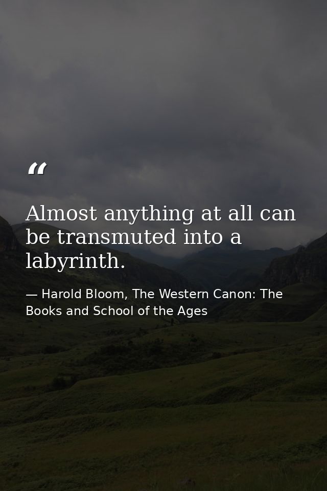 Almost anything at all can be transmuted into a labyrinth. — Harold Bloom, The Western Canon: The Books and School of the Ages