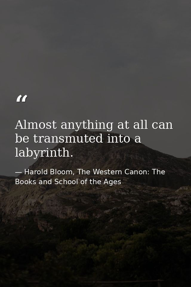 Almost anything at all can be transmuted into a labyrinth. — Harold Bloom, The Western Canon: The Books and School of the Ages