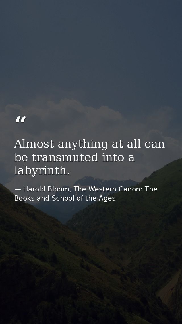 Almost anything at all can be transmuted into a labyrinth. — Harold Bloom, The Western Canon: The Books and School of the Ages
