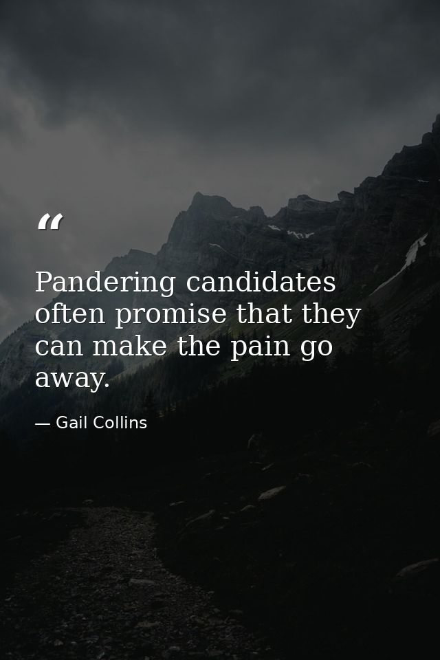 Pandering candidates often promise that they can make the pain go away. — Gail Collins