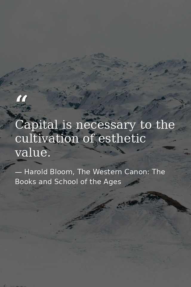 Capital is necessary to the cultivation of esthetic value. — Harold Bloom, The Western Canon: The Books and School of the Ages