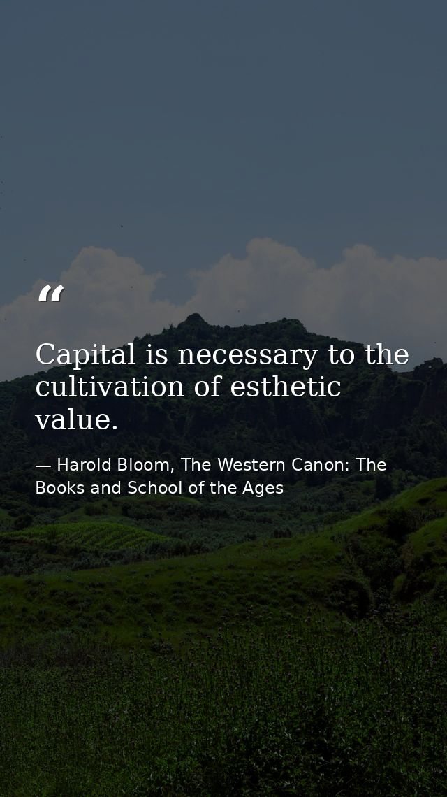 Capital is necessary to the cultivation of esthetic value. — Harold Bloom, The Western Canon: The Books and School of the Ages