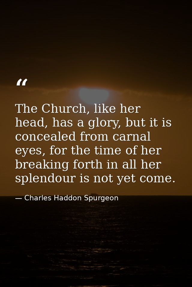 The Church, like her head, has a glory, but it is concealed from carnal eyes, for the time of her breaking forth in all  — Charles Haddon Spurgeon