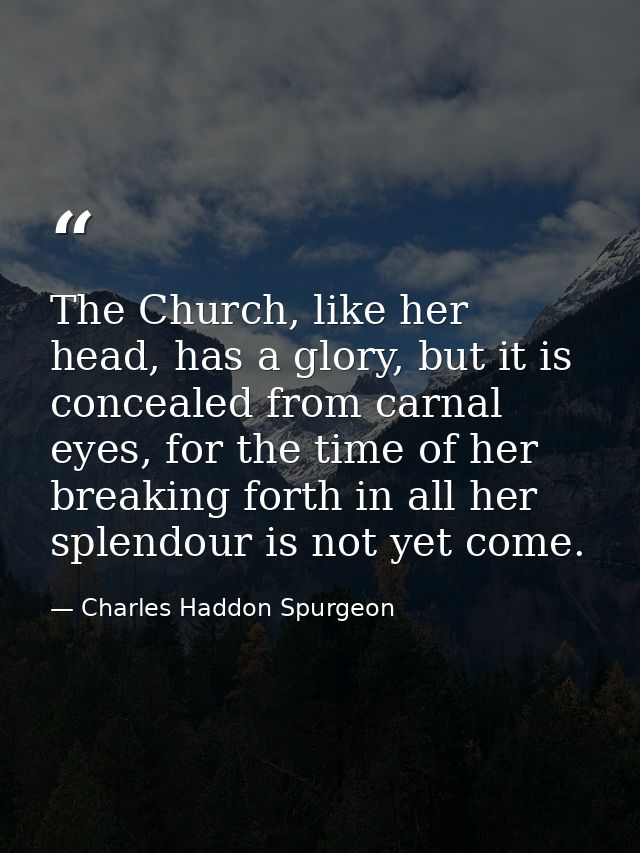 The Church, like her head, has a glory, but it is concealed from carnal eyes, for the time of her breaking forth in all  — Charles Haddon Spurgeon