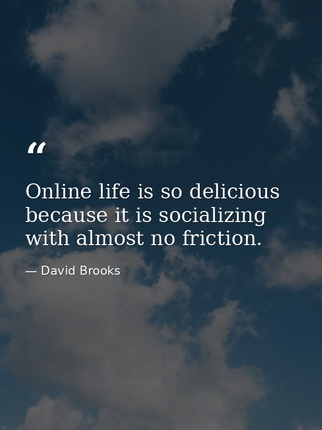 Online life is so delicious because it is socializing with almost no friction. — David Brooks