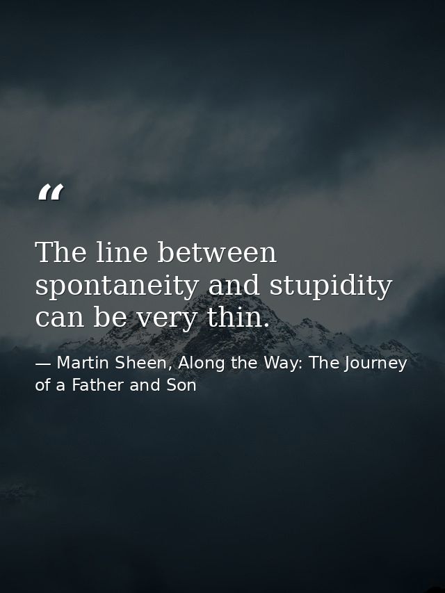 The line between spontaneity and stupidity can be very thin. — Martin Sheen, Along the Way: The Journey of a Father and Son