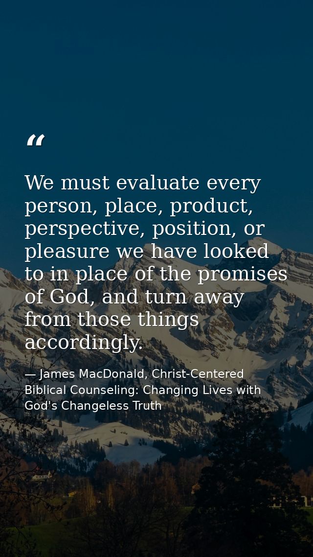 We must evaluate every person, place, product, perspective, position, or pleasure we have looked to in place of the prom — James MacDonald, Christ-Centered Biblical Counseling: Changing Lives with God's Changeless Truth