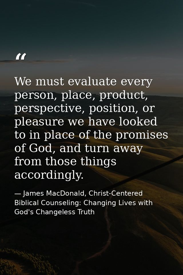 We must evaluate every person, place, product, perspective, position, or pleasure we have looked to in place of the prom — James MacDonald, Christ-Centered Biblical Counseling: Changing Lives with God's Changeless Truth