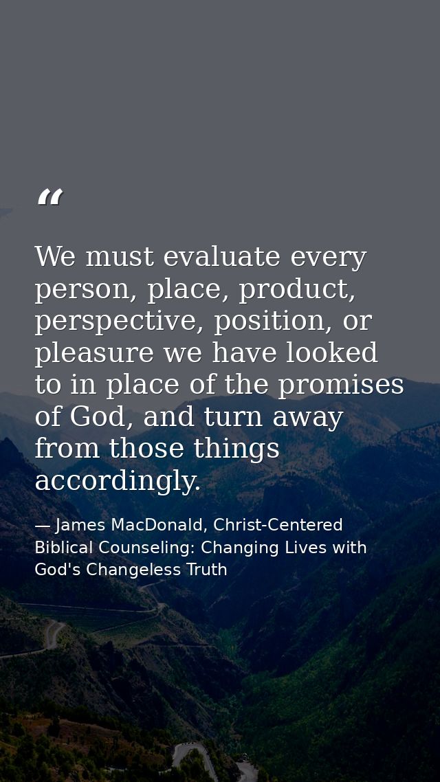 We must evaluate every person, place, product, perspective, position, or pleasure we have looked to in place of the prom — James MacDonald, Christ-Centered Biblical Counseling: Changing Lives with God's Changeless Truth